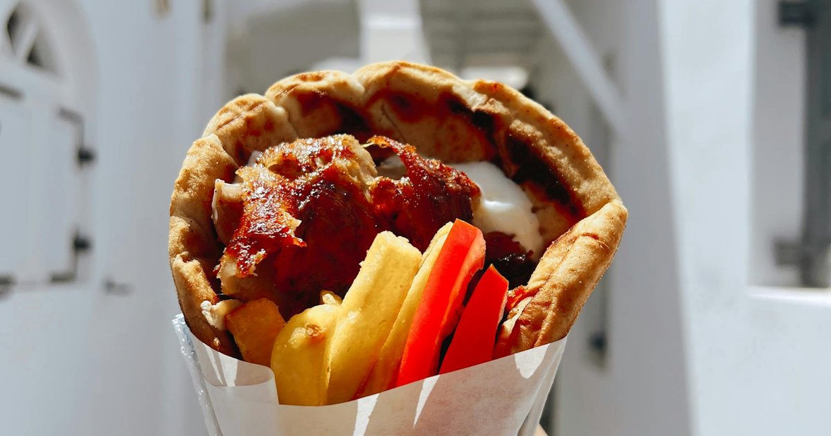 Greek street food including gyros, souvlaki, pita and salads